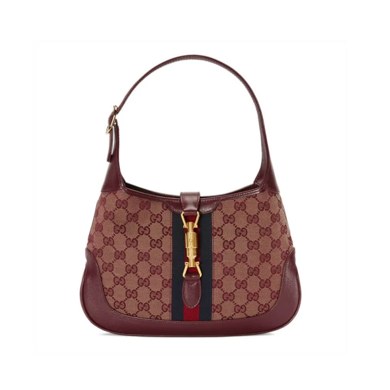 W28cm x H Gucci Jackie 1961 Small Shoulder Bag in Burgundy GG Canvas