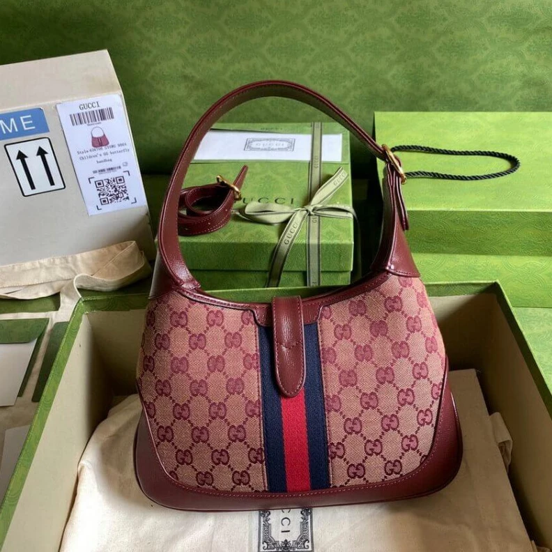 Kitlife W28cm x H Gucci Jackie 1961 Small Shoulder Bag in Burgundy GG Canvas