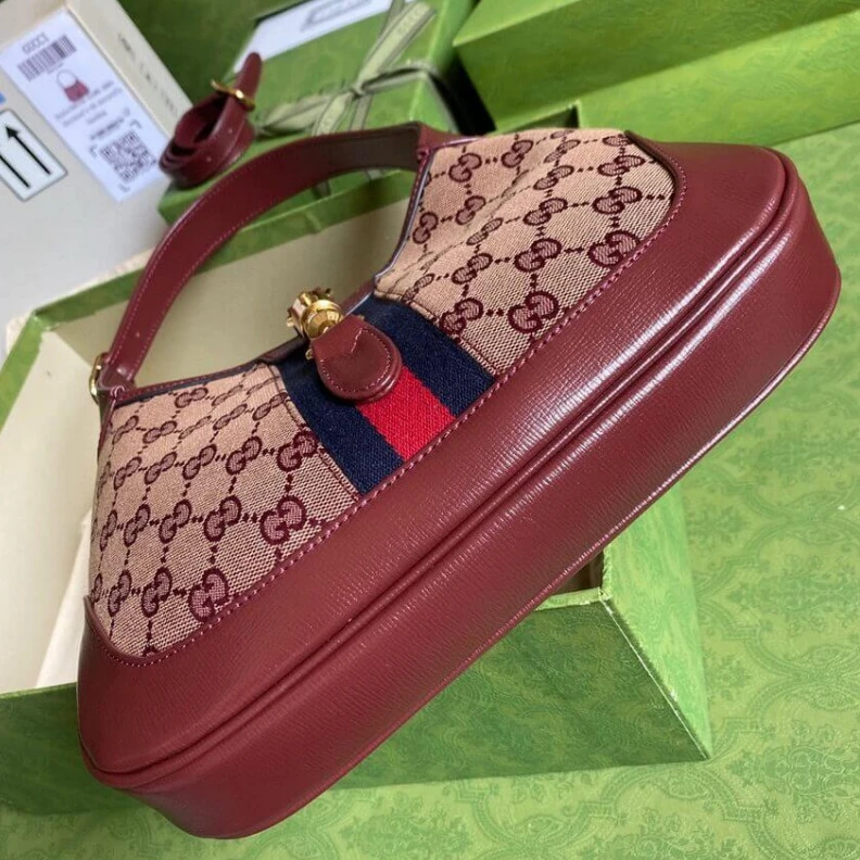 Kitlife W28cm x H Gucci Jackie 1961 Small Shoulder Bag in Burgundy GG Canvas
