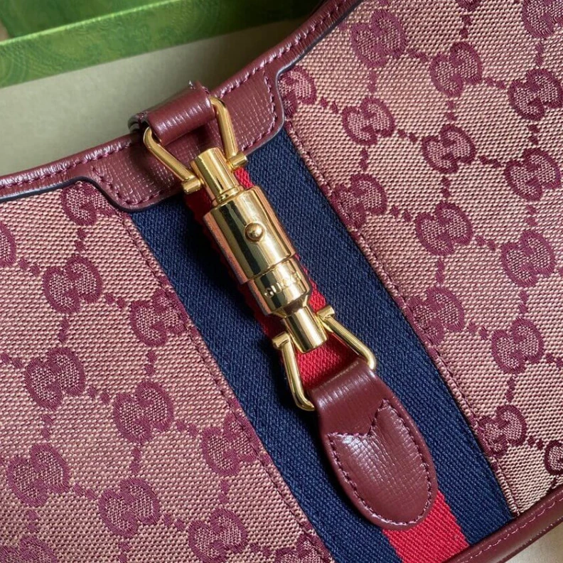 Kitlife W28cm x H Gucci Jackie 1961 Small Shoulder Bag in Burgundy GG Canvas