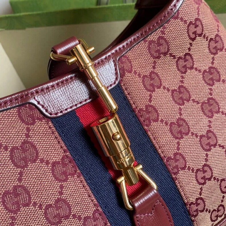 Kitlife W28cm x H Gucci Jackie 1961 Small Shoulder Bag in Burgundy GG Canvas