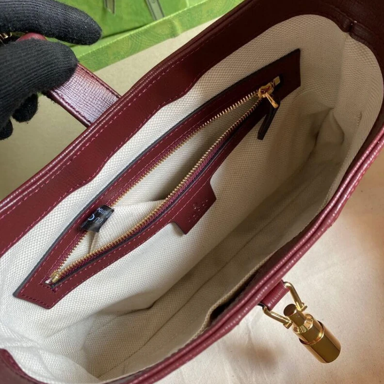 Kitlife W28cm x H Gucci Jackie 1961 Small Shoulder Bag in Burgundy GG Canvas