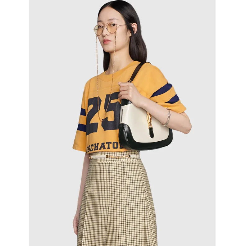 Kitlife Cotton li Gucci Jackie 1961 Small Shoulder Bag in White Leather