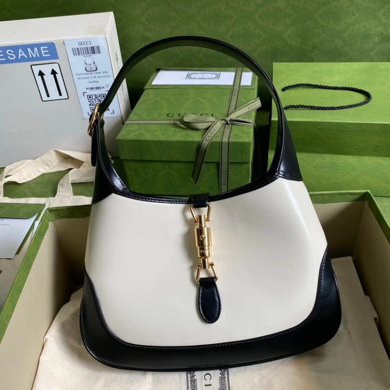 Kitlife Cotton li Gucci Jackie 1961 Small Shoulder Bag in White Leather