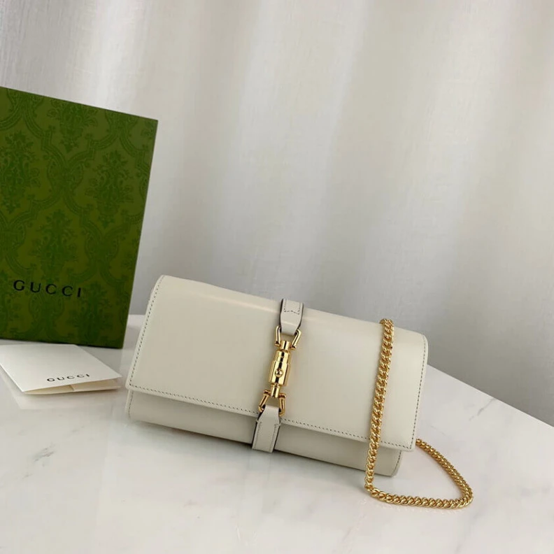 The world Gucci Jackie 1961 White Calfskin Chain Wallet