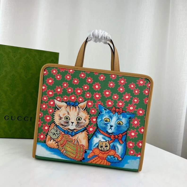 Replica bags lv Gucci Kitten Print Tote Bag