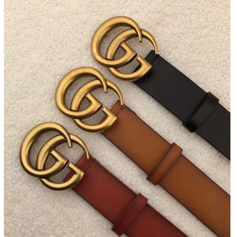 Cuir colo Gucci Leather Belt With Double G Brass Buckle