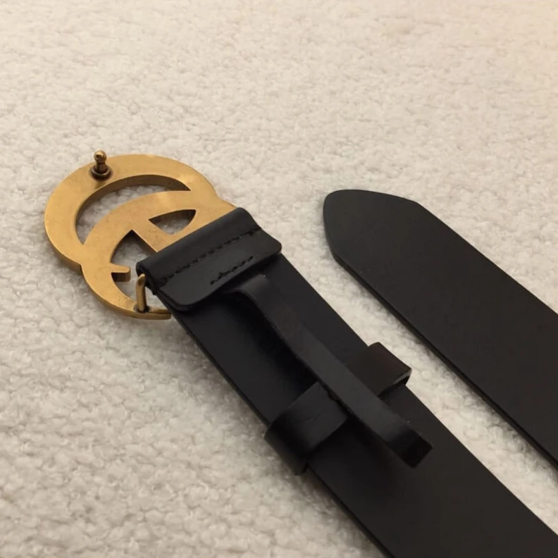 Top lv Cuir colo Gucci Leather Belt With Double G Brass Buckle