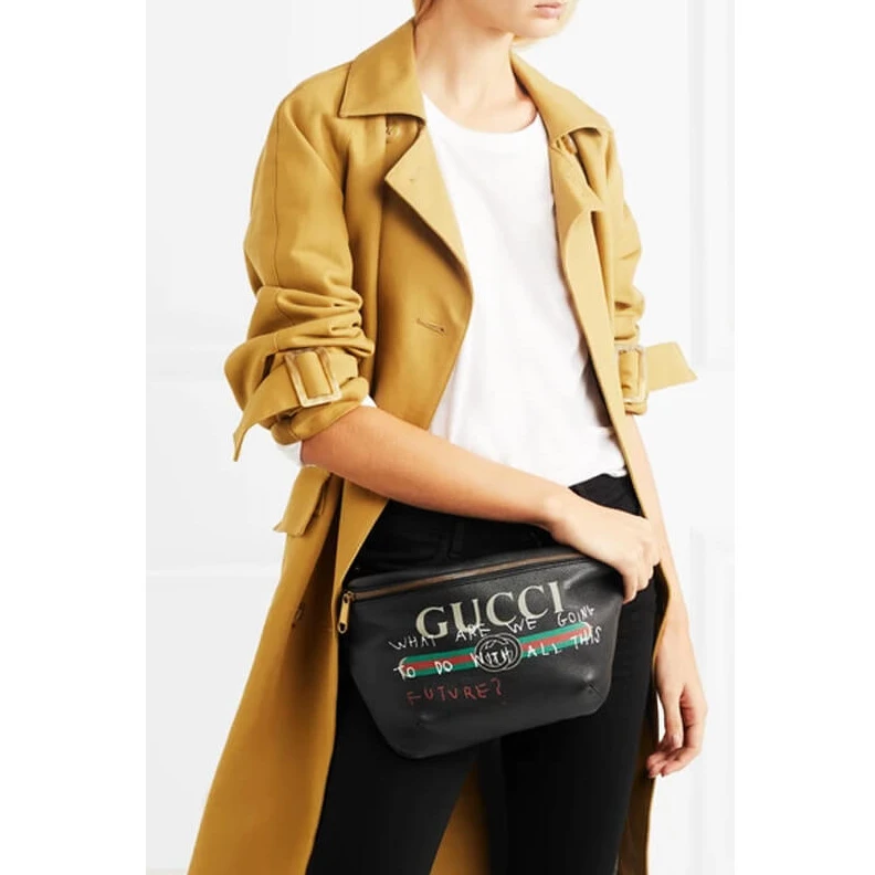 Replica bag For Fall W Gucci Leather Coco Capitan Vintage Logo Belt Bag Black