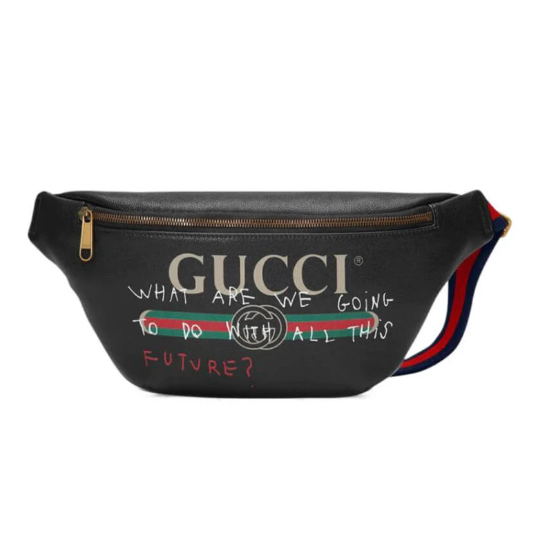 For Fall W Gucci Leather Coco Capitan Vintage Logo Belt Bag Black