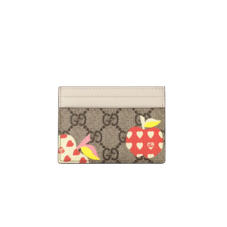Beige ebo Gucci Les Pommes Card Case Wallet 663923