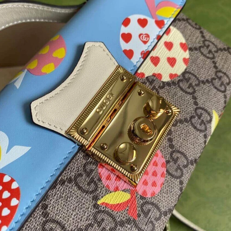Lv belts replica Goldtoned Gucci Les Pommes Padlock Mini Bag Blue