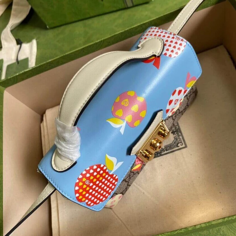 Lv belts replica Goldtoned Gucci Les Pommes Padlock Mini Bag Blue