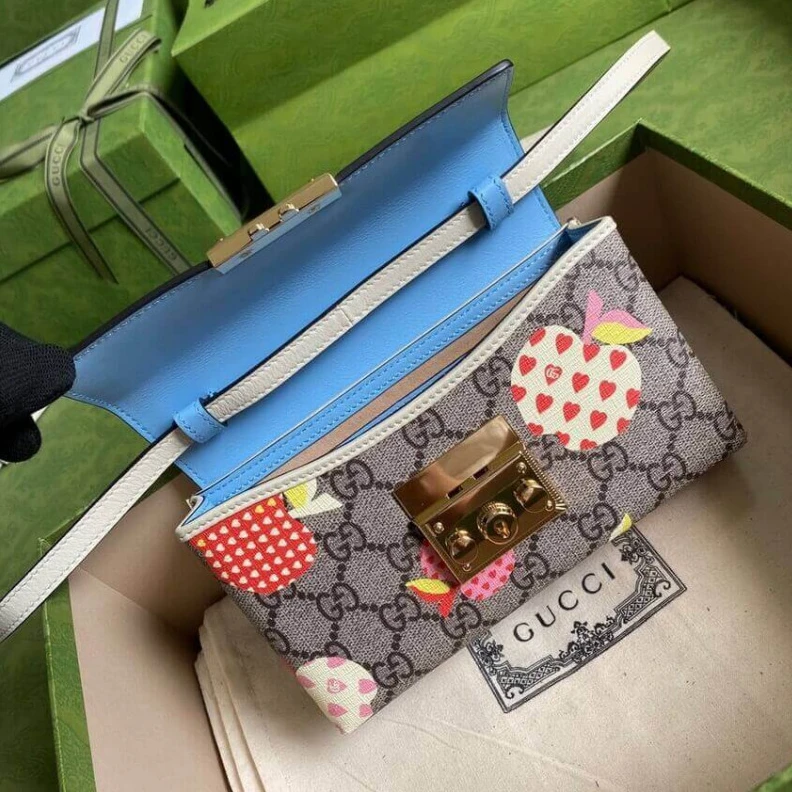 Lv belts replica Goldtoned Gucci Les Pommes Padlock Mini Bag Blue