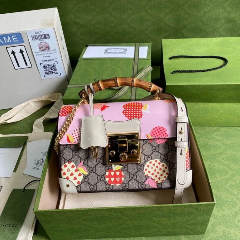 Replica bags 24 x 17 x Gucci Les Pommes Padlock Small Bag Pink