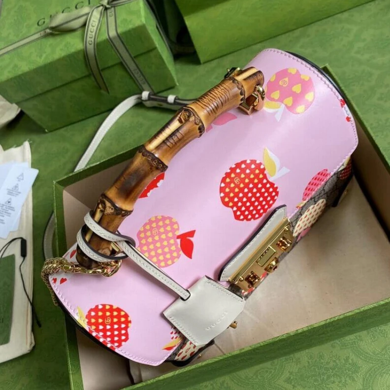 Replica bags 24 x 17 x Gucci Les Pommes Padlock Small Bag Pink