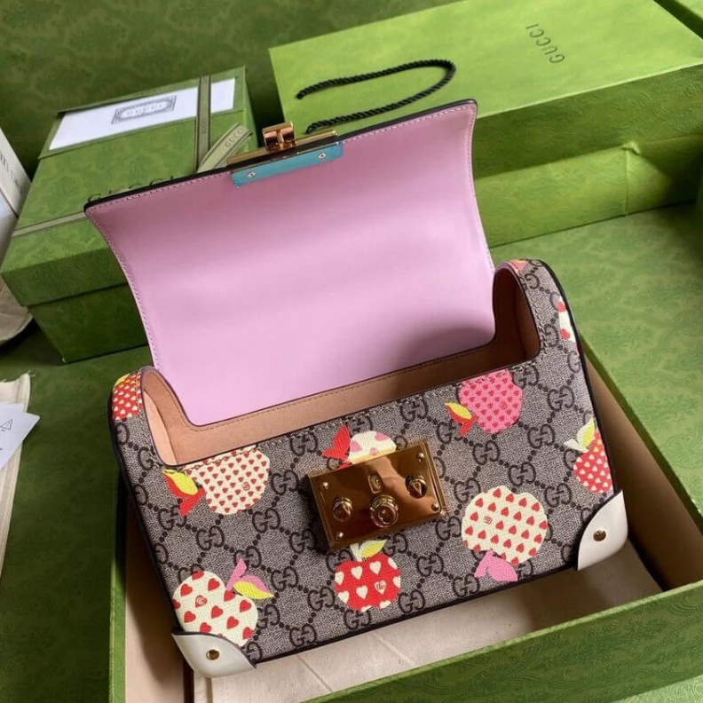 Replica bags 24 x 17 x Gucci Les Pommes Padlock Small Bag Pink