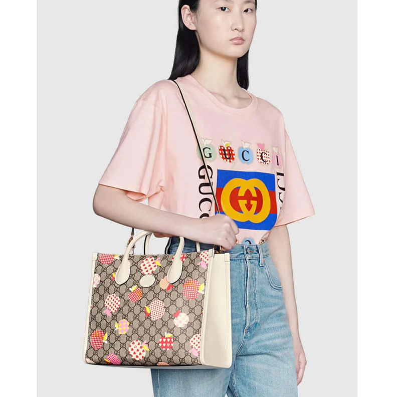 Replica bags lv Beige and Gucci Les Pommes Small Tote