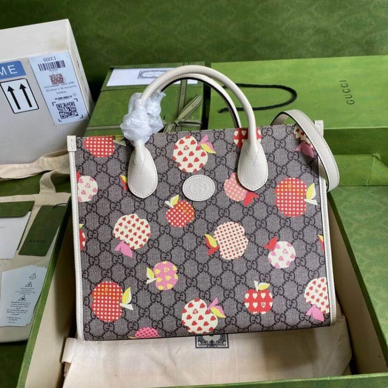 Replica bags lv Beige and Gucci Les Pommes Small Tote