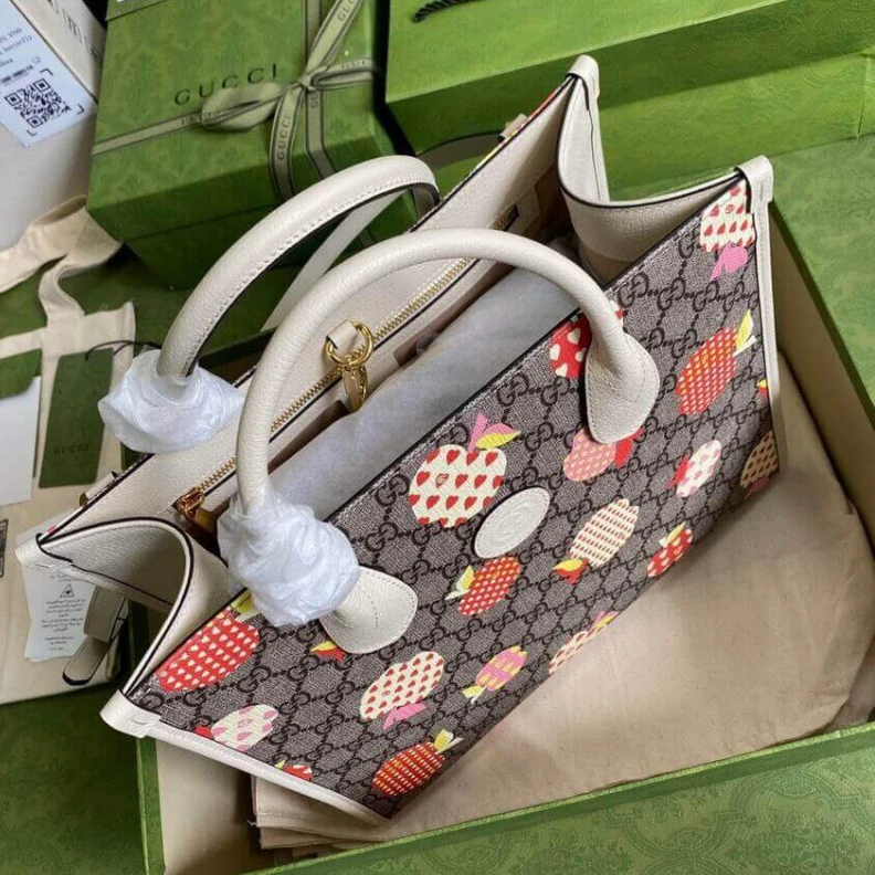 Replica bags lv Beige and Gucci Les Pommes Small Tote