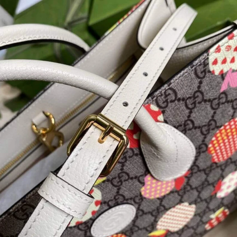 Replica bags lv Beige and Gucci Les Pommes Small Tote