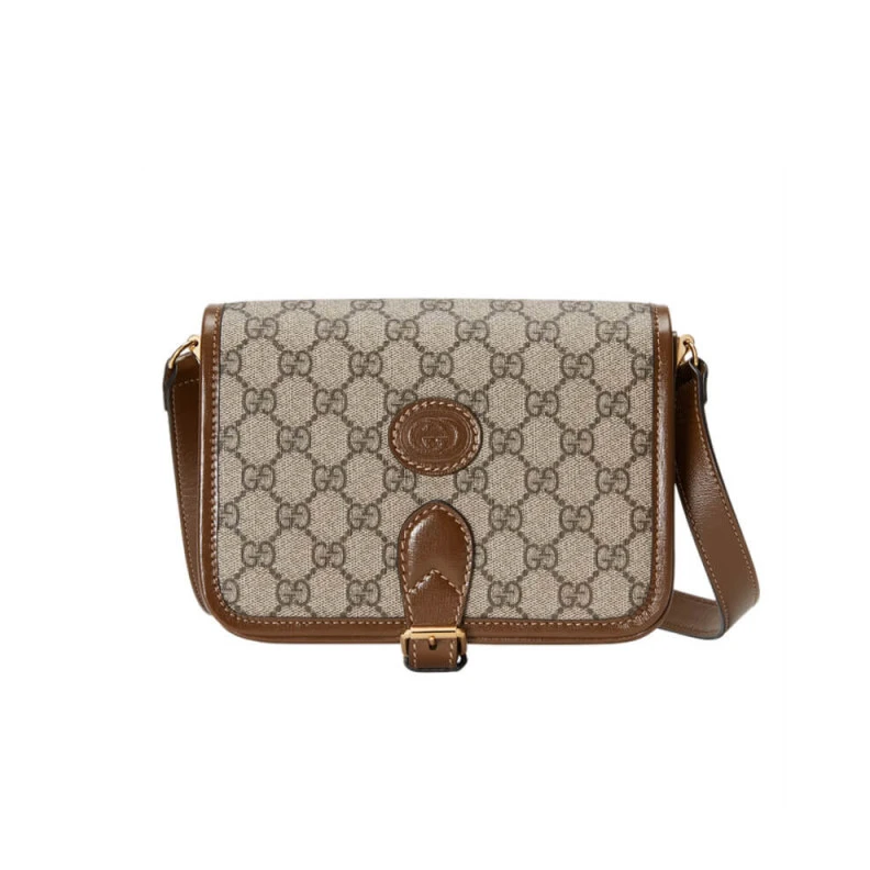 Beige and Gucci Mini Shoulder Bag with Interlocking G in GG Supreme