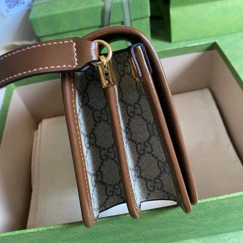 Kitlife Beige and Gucci Mini Shoulder Bag with Interlocking G in GG Supreme