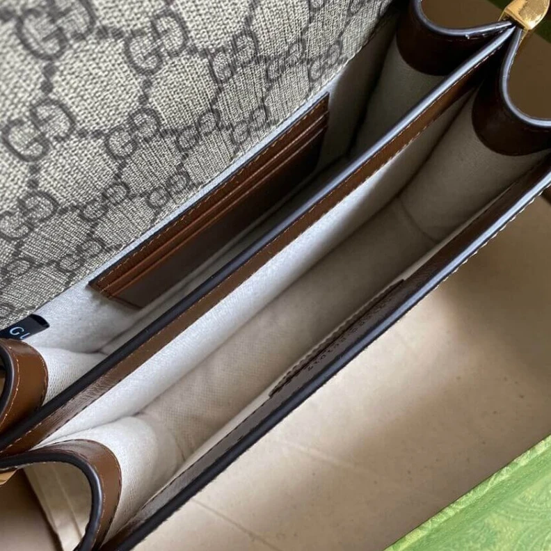 Kitlife Beige and Gucci Mini Shoulder Bag with Interlocking G in GG Supreme