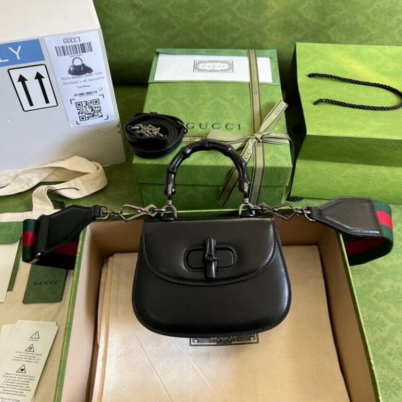 Inside: c Gucci Mini Top Handle Bag with Bamboo Black