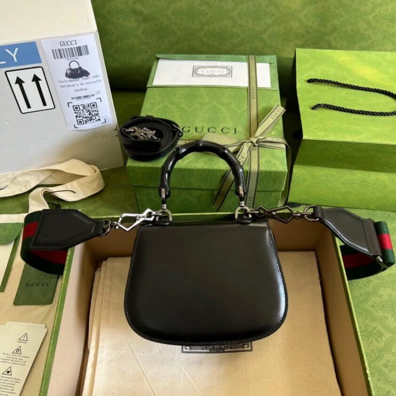 Inside: c Gucci Mini Top Handle Bag with Bamboo Black
