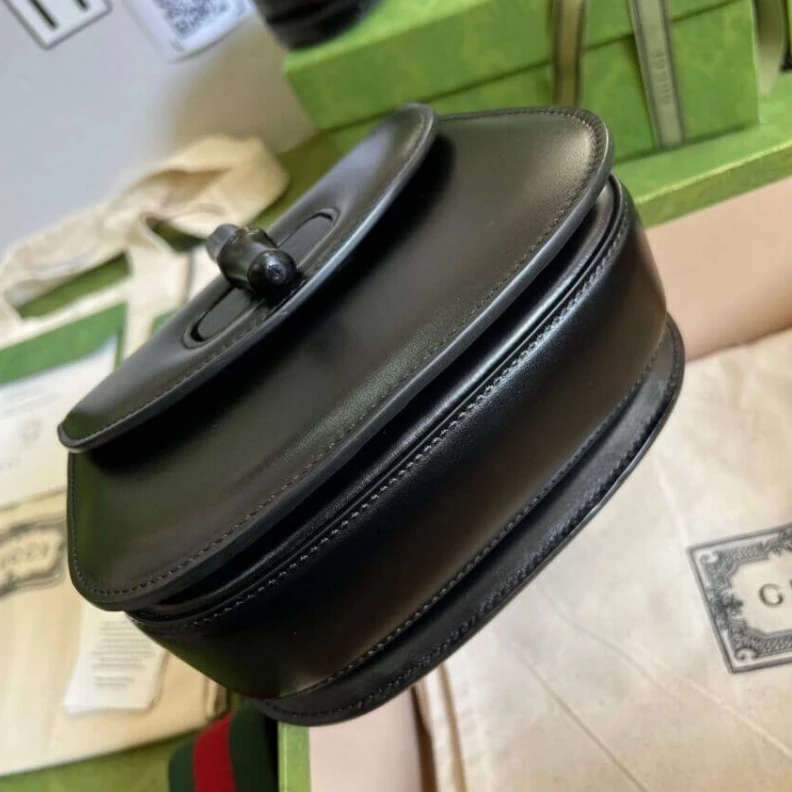 Inside: c Gucci Mini Top Handle Bag with Bamboo Black