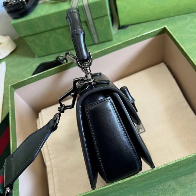 Inside: c Gucci Mini Top Handle Bag with Bamboo Black
