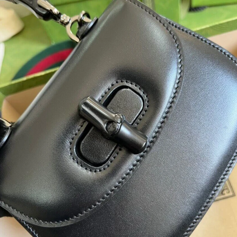 Inside: c Gucci Mini Top Handle Bag with Bamboo Black