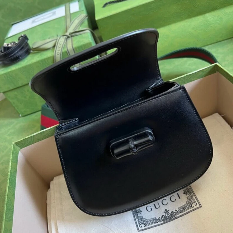 Inside: c Gucci Mini Top Handle Bag with Bamboo Black