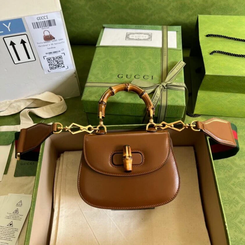 Inside: c Gucci Mini Top Handle Bag with Bamboo Cuir