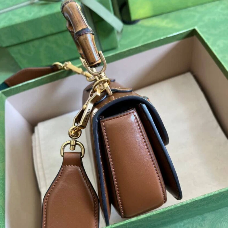 Replica bag Inside: c Gucci Mini Top Handle Bag with Bamboo Cuir