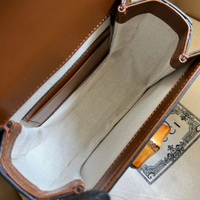 Replica bag Inside: c Gucci Mini Top Handle Bag with Bamboo Cuir