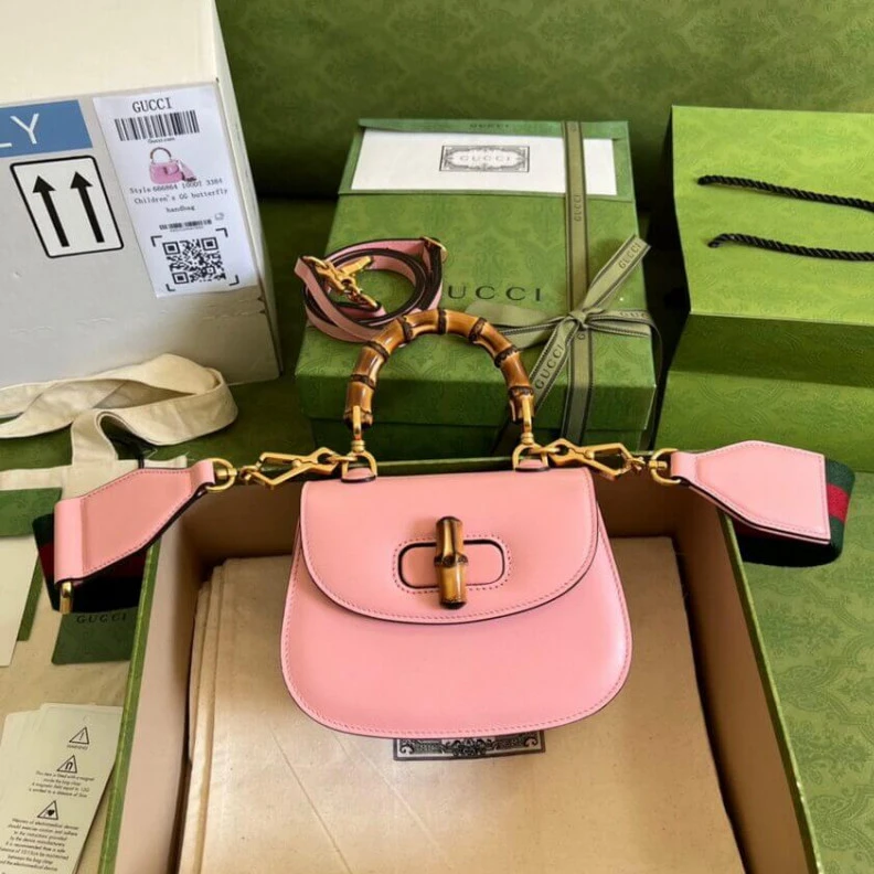Kitlife Heritage e Gucci Mini Top Handle Bag with Bamboo Pink