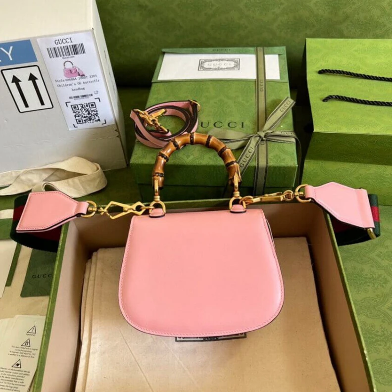 Kitlife Heritage e Gucci Mini Top Handle Bag with Bamboo Pink