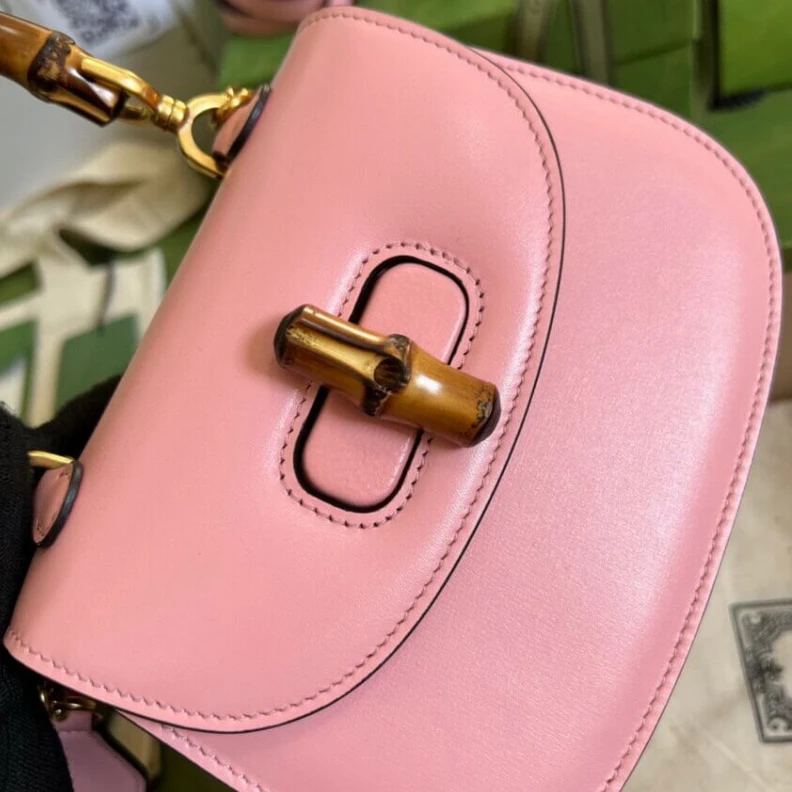 Kitlife Heritage e Gucci Mini Top Handle Bag with Bamboo Pink