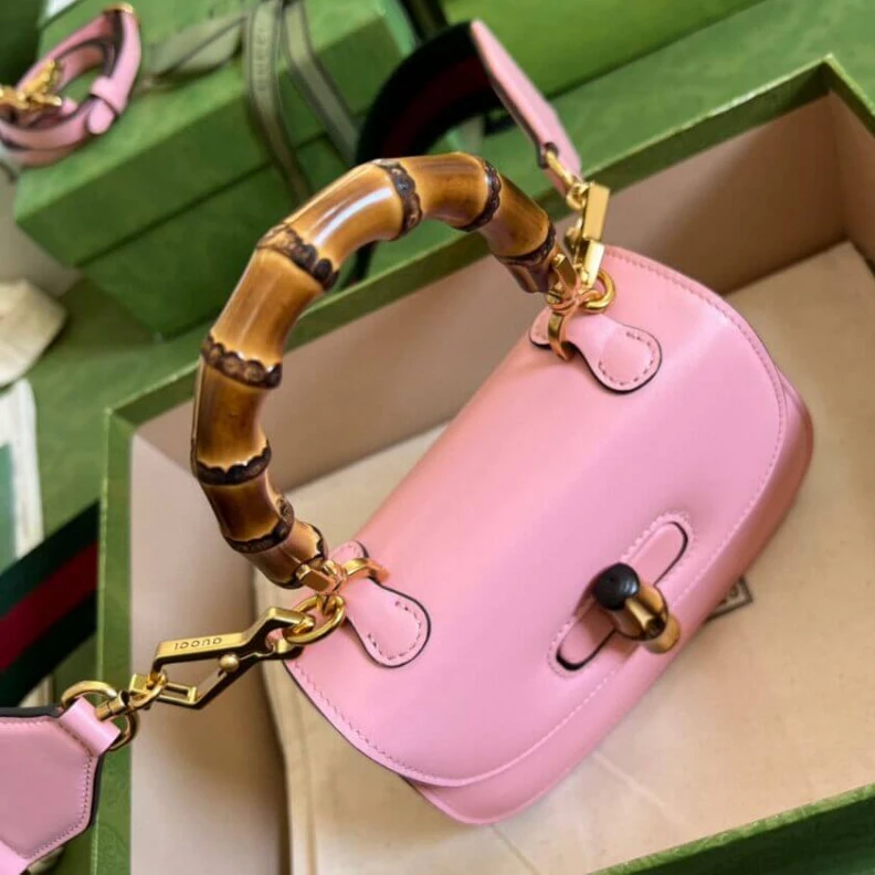 Kitlife Heritage e Gucci Mini Top Handle Bag with Bamboo Pink