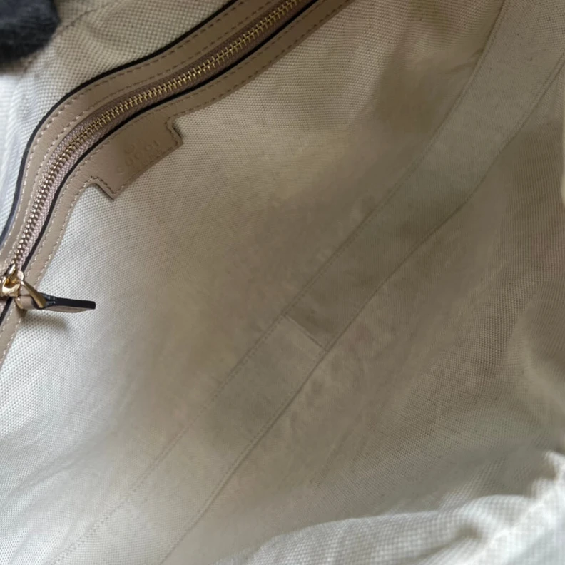 Inside: 1 Gucci Oatmeal Leather Attache Medium Shoulder Bag