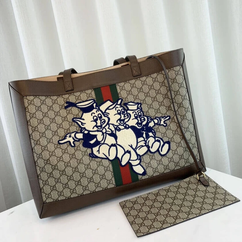 Top lv Double G Gucci Ophidia GG Tote with Three Little Pigs
