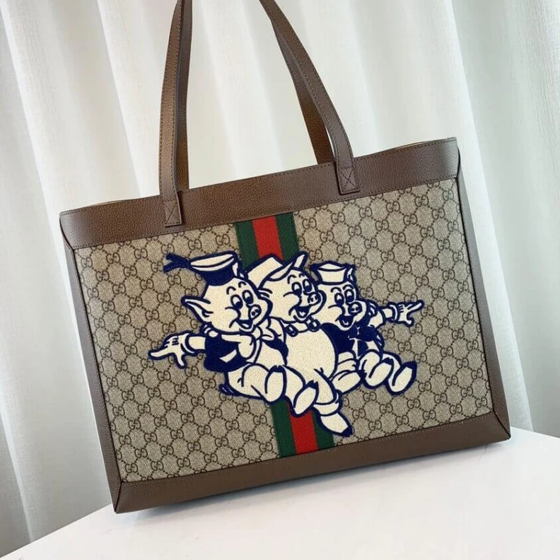 Top lv Double G Gucci Ophidia GG Tote with Three Little Pigs
