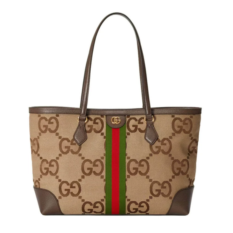 Brown lea Gucci Ophidia Jumbo GG Medium Tote
