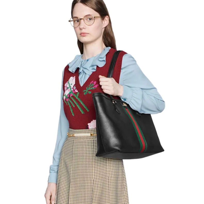 Replica bags lv Double G Gucci Ophidia Leather Tote Black