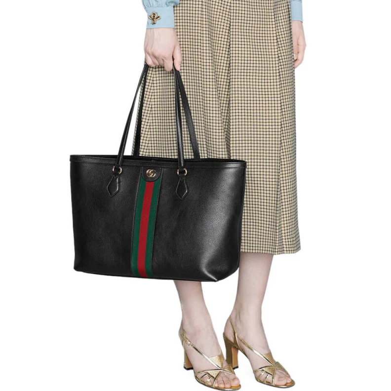 Replica bags lv Double G Gucci Ophidia Leather Tote Black