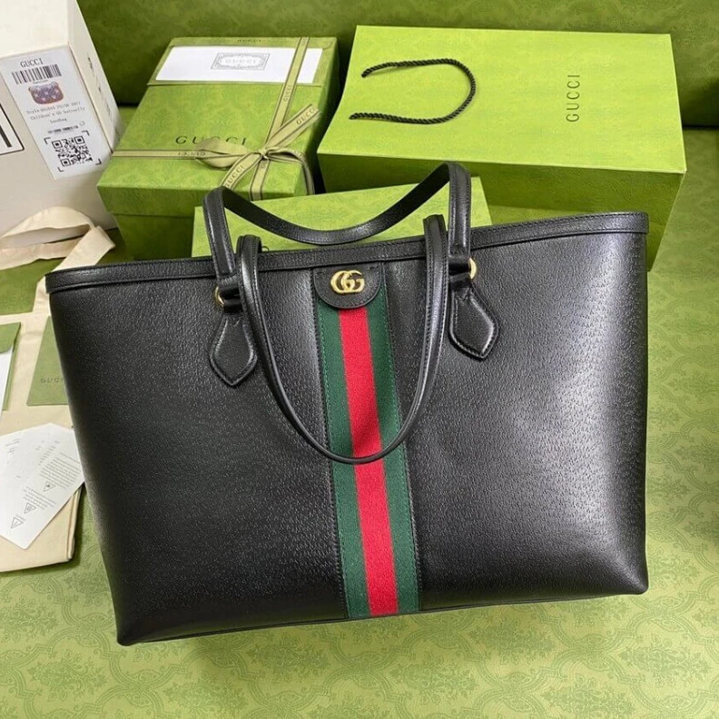 Replica bags lv Double G Gucci Ophidia Leather Tote Black