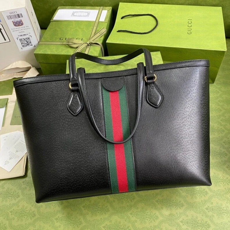 Replica bags lv Double G Gucci Ophidia Leather Tote Black