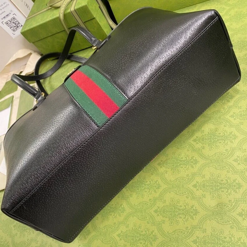 Replica bags lv Double G Gucci Ophidia Leather Tote Black